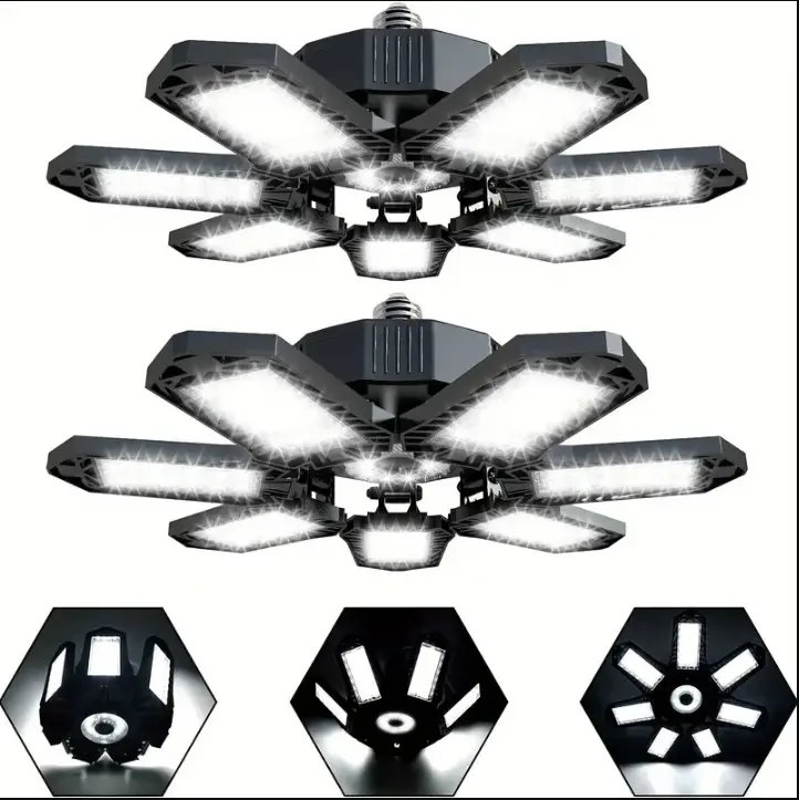 Adjustable Foldable LED Garage Light - Deformable 7+1 Panel E26/E27 Commercial Lighting Bulb, Ultra Bright Energy-Saving Flexible Work Light, 50000 Hours ABS+PC for Sturdy, 0-90° Fold for Tight Spots, Easy-Install Indoor Use for Barn/Warehouse
