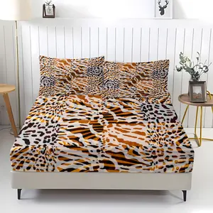 Vintage Tiger Leopard Print Bed Fitted Sheet Set, Non-Slip Breathable Fabric, Contemporary Style, Ideal for & Luxury Bedroom Decor