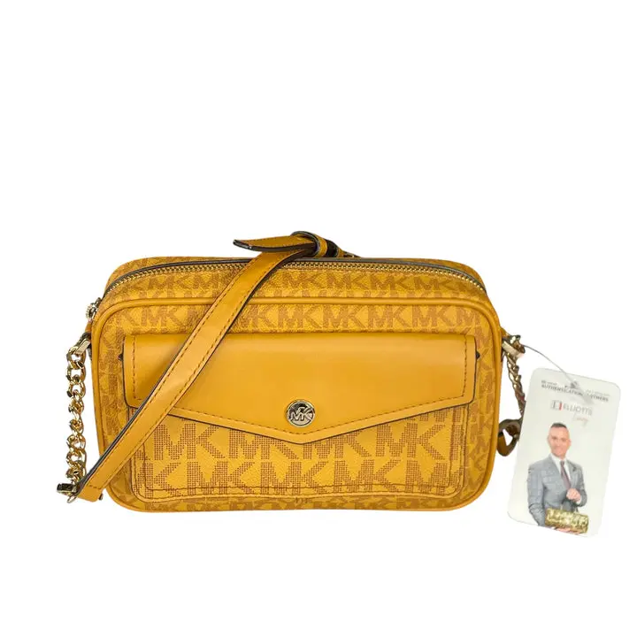 Pre-owned MICHAEL KORS Canvas Crossbody Bags Micheal Kors Mustard GHW Jet Set Leather Crossbody