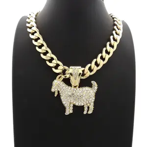 Hip Hop Punk Style GOAT Pendant 10mm 18" 20" 24" 30" Iced Cuban Chain Necklace Jewelry Accessory