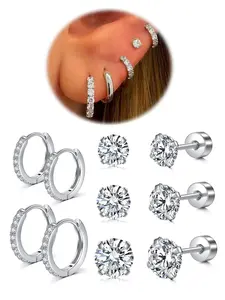5 Pairs Low Allergy Stud Earrings, Cz Ear Cuffs Set, Suitable for Tragus, Helix, Lobe Piercings, Shiny, Easy to Wear, Perfect Gift