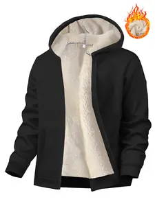 Women's Thick Fleece Hooded Zipper Cardigan, Plain Casual Fashion, Fall & Winter Wear, Warm and Cozy Pullover Sweater, Jackets
