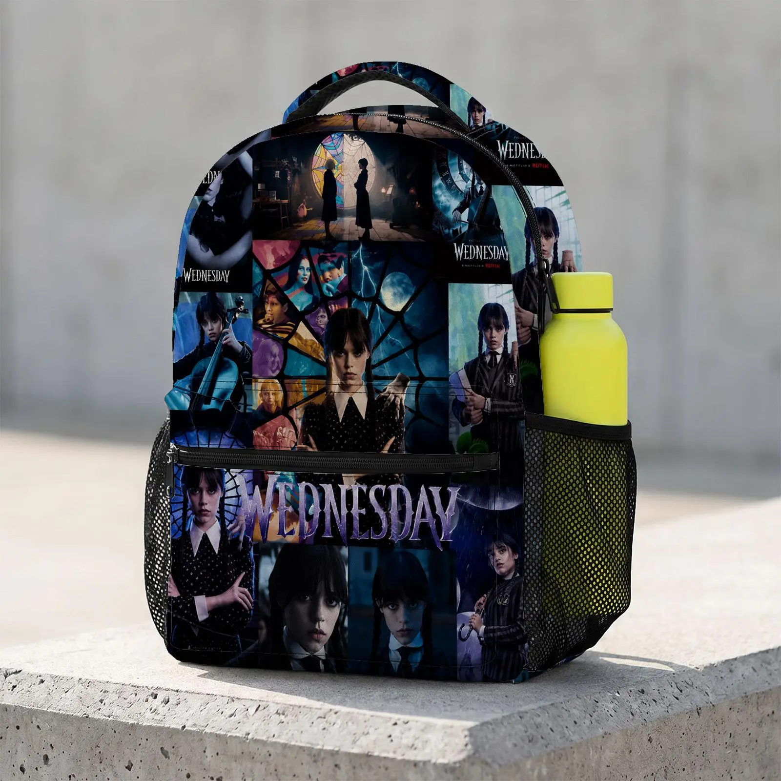 Kids' Backpack with Wednesday Cartoon Print, Kawaii Heavy-Duty Design for School, Large Capacity for Boys & Girls with Chest Buckle