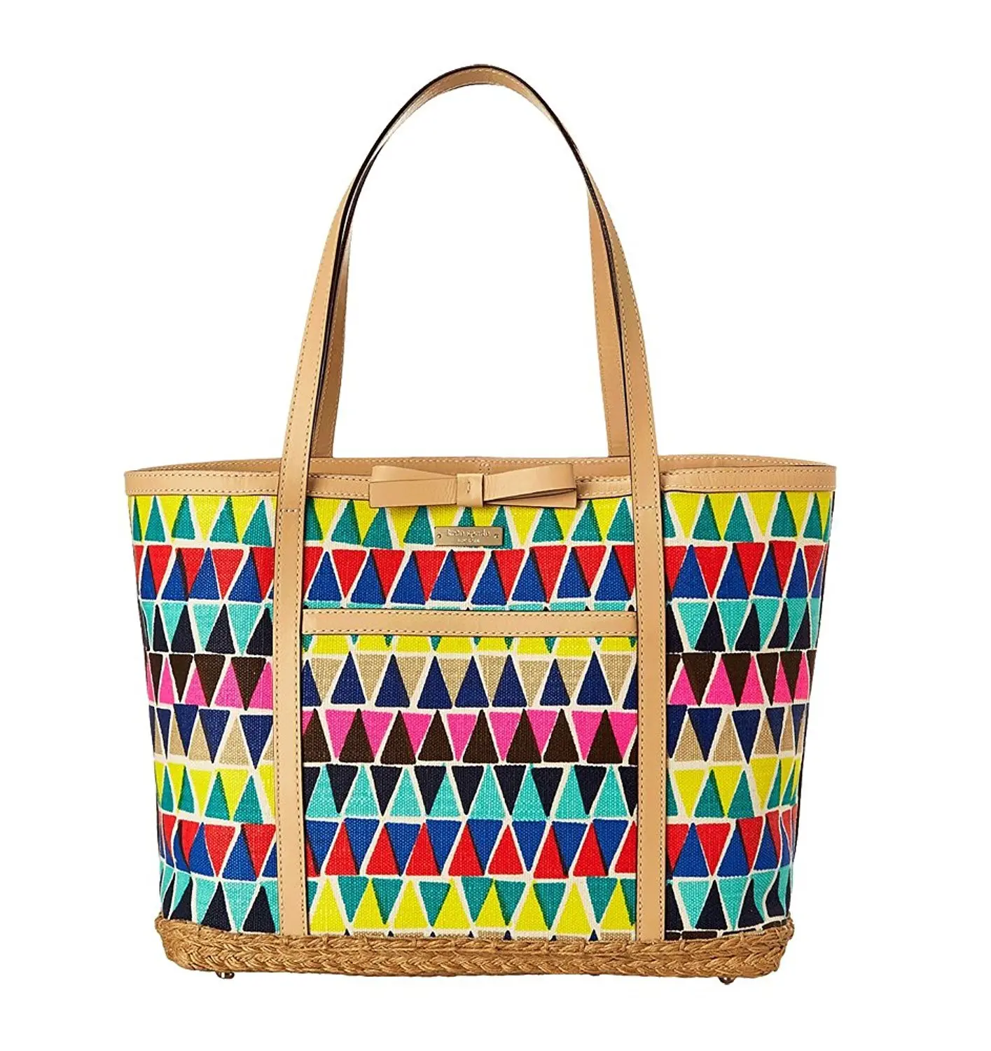 Kate Spade Capri Women's Graphic Print Espadrille Tote Bag, Large Casual Carryall with Jute Base and Leather Trim, Geometric, Synthetic, High-Contrast Print, Slip Pocket, All Over Print