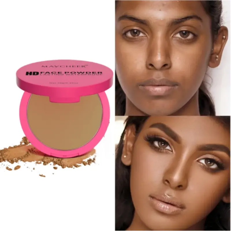 High Definition Pressed Powder Foundation, Waterproof Matte Finish, Full Coverage Non-Sticky, Suitable for Dark Skin, Christmas Gift for Women Men