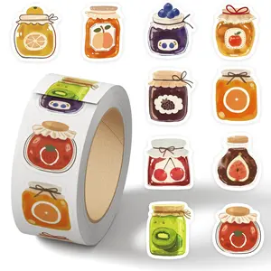 500pcs Jam Jar Roll Up Sticker Series Sealing Sticker Cup Laptop Suitcase Notebook DIY Decorative Sticker Birthday Gift Decoration Sticker