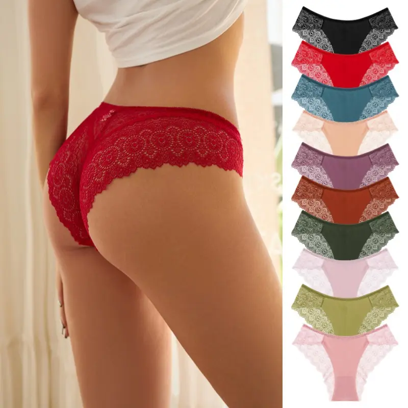 New-style romantic lace panties for women, sexy ladies' briefs, solid color, breathable and, made of ice silk