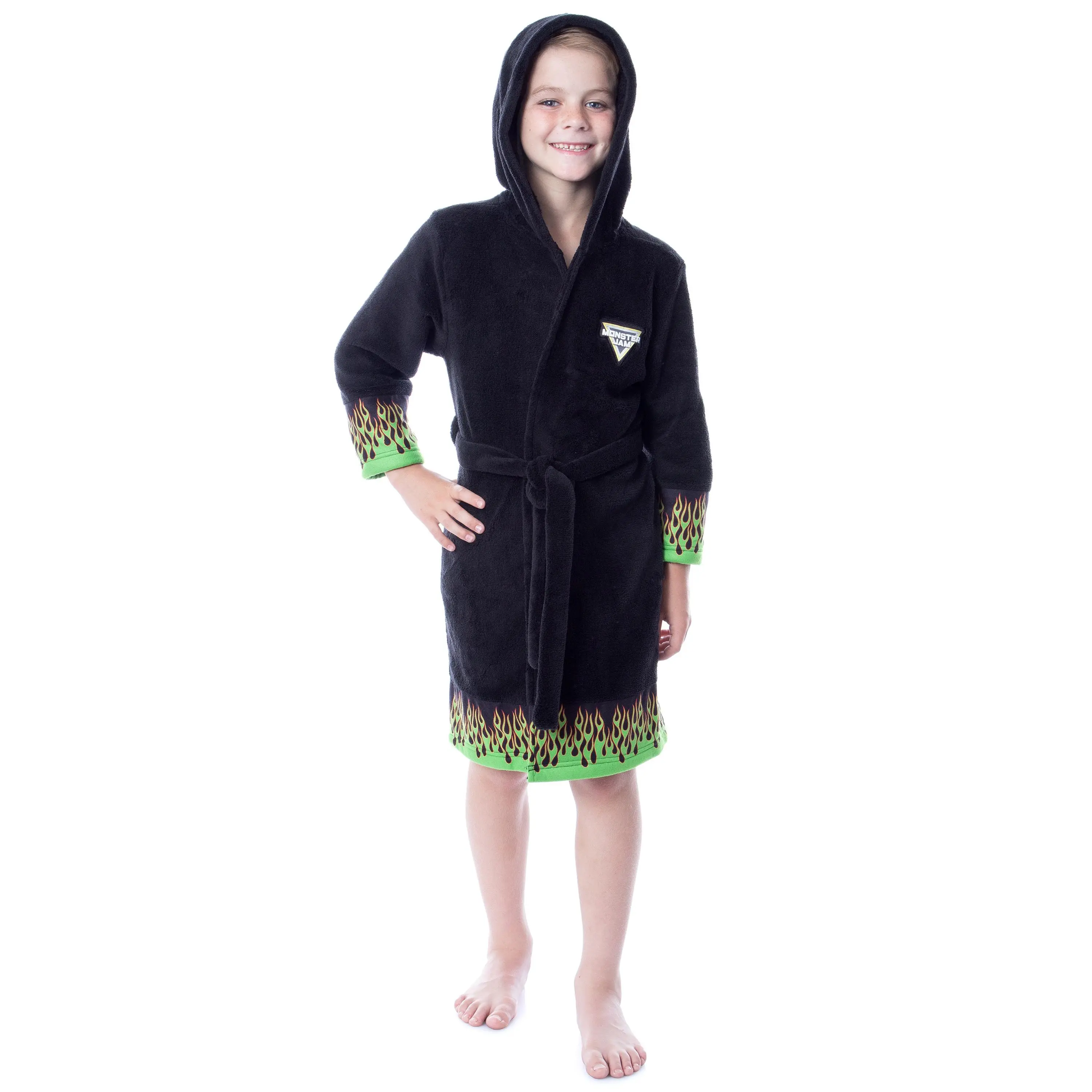 Monster Jam Toy Trucks Boys' Graphic Fleece Plush Hooded Robe Bathrobe
