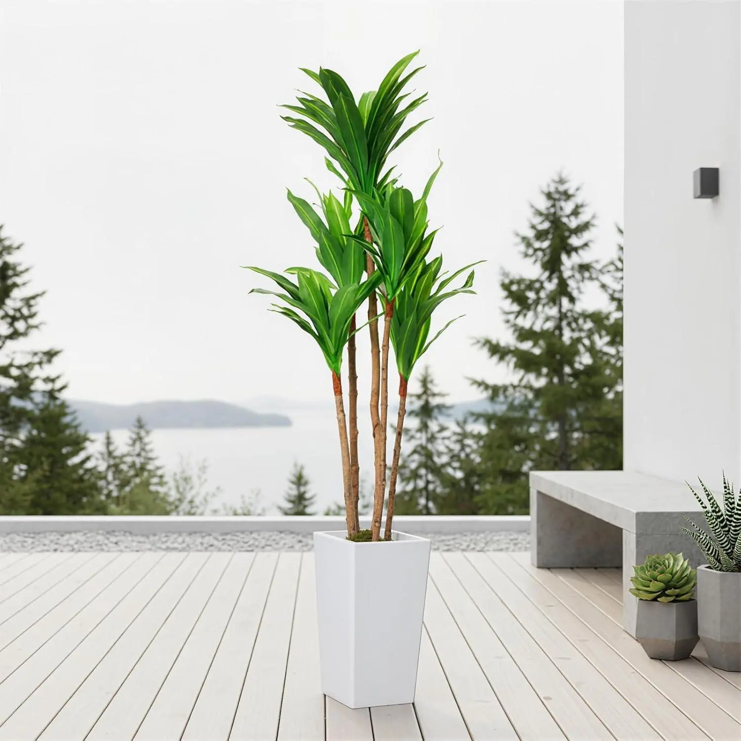 GARVEE 4.8FT Tropical Decorative Artificial Dracaena Yucca Tree, White Tall Planter Pot, Indoor Home Office Room Decor Gift (Outdoor Use Compatible)