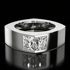 Aossio Luxury Minimalist Two Stone Princess Moissanite Chunky Men's Ring, Gift For Him