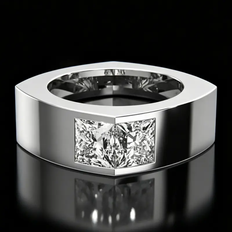 Aossio Luxury Minimalist Two Stone Princess Moissanite Chunky Men's Ring, Gift For Him