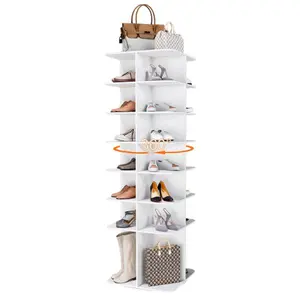 7 Tier Rotating Shoe Rack Tower, Spinning Shoe Display Lazy Susan, Revolving 360 Shoe Rack Storage Round Carousel, Vertical Handbag Rotate Shoes Closet Organization (7-Tier White)