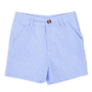 Light Blue Gingham Standard Shorts - Boy's Classic Bottoms