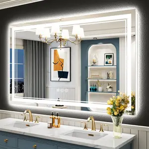 LED Bathroom Mirror with Lights, Backlit and Front Lit Anti-Fog Lighted Vanity Mirrors for Bathroom Wall, Dimmable, 3-Color Light, Memory, Shatter-Proof, HD Tempered Glass, CRI>90