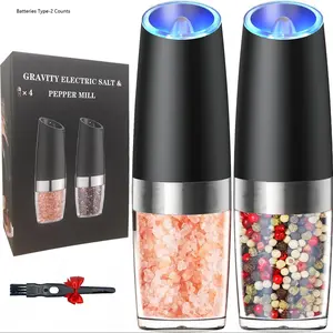 Electric Salt & Pepper Grinding Bottle Set, 2 Counts/set Large Capacity Adjustable Coarseness Grinding Bottle with LED Light, Kitchen Seasoning Utensils, Kitchen Gadgets, Salt Pepper Shakers, Kitchenware