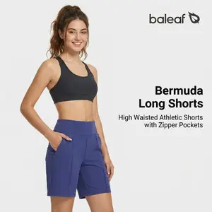 baleaf Women's 7 Inch Bermuda Long Shorts with Zipper Pockets High Waisted Athletic Shorts Walking Dressy Casual Loose[PC:bgy042]