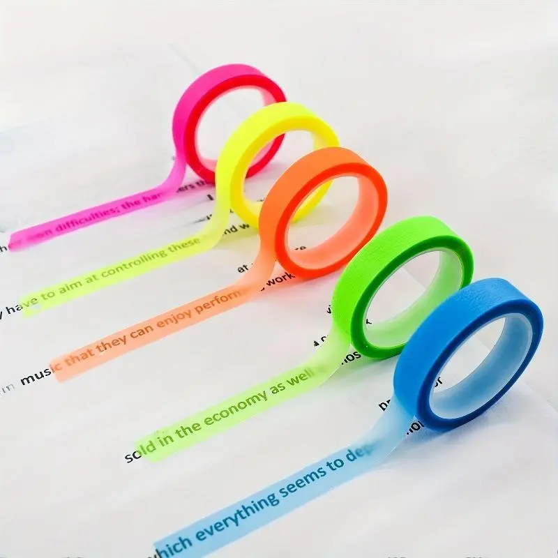 5 Rolls Of Highlighter Tape Clear Marker Stickers Removable Macaron Fluorescent Color Labels For Reading Classes, 16 Feet Per Roll
