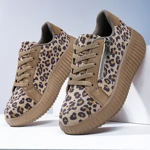 ​Women's Leopard Print Chunky Sneakers & Front Zip, All-Day Grip Date Night Ready Concrete Shoes​