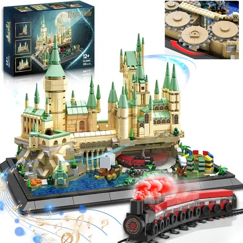 TOKMOC 66043 Building Blocks Set - 1988-Piece Magic Music Box Castle Architecture Toy with Spinning Trains, Arena, Ideal Gift for Ages 12+ (Birthday/Christmas, Home Decoration, Stress Relief)