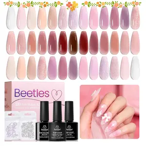 Beetles Jelly Gel Nail Polish Set, Wedding Nail with Base&Top Coat - Sheer Glitter, Soak Off, DIY Manicure, Neutral Jelly Pink, Nails at home DIY Nail  Cutics Cosmetic  Fall Nail Thanksgiving Gift Black Friday Winter Nail Christmas Gift