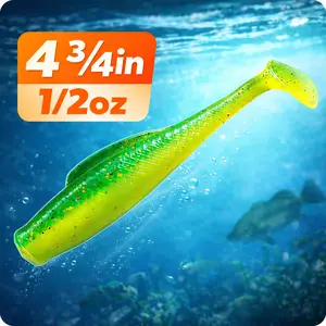 4.75in Paddle Tail Swimbait Soft Fishing Lures 1/2oz Chartreuse Minnow Bass Fishing Bait Set 6PCS 8PCS