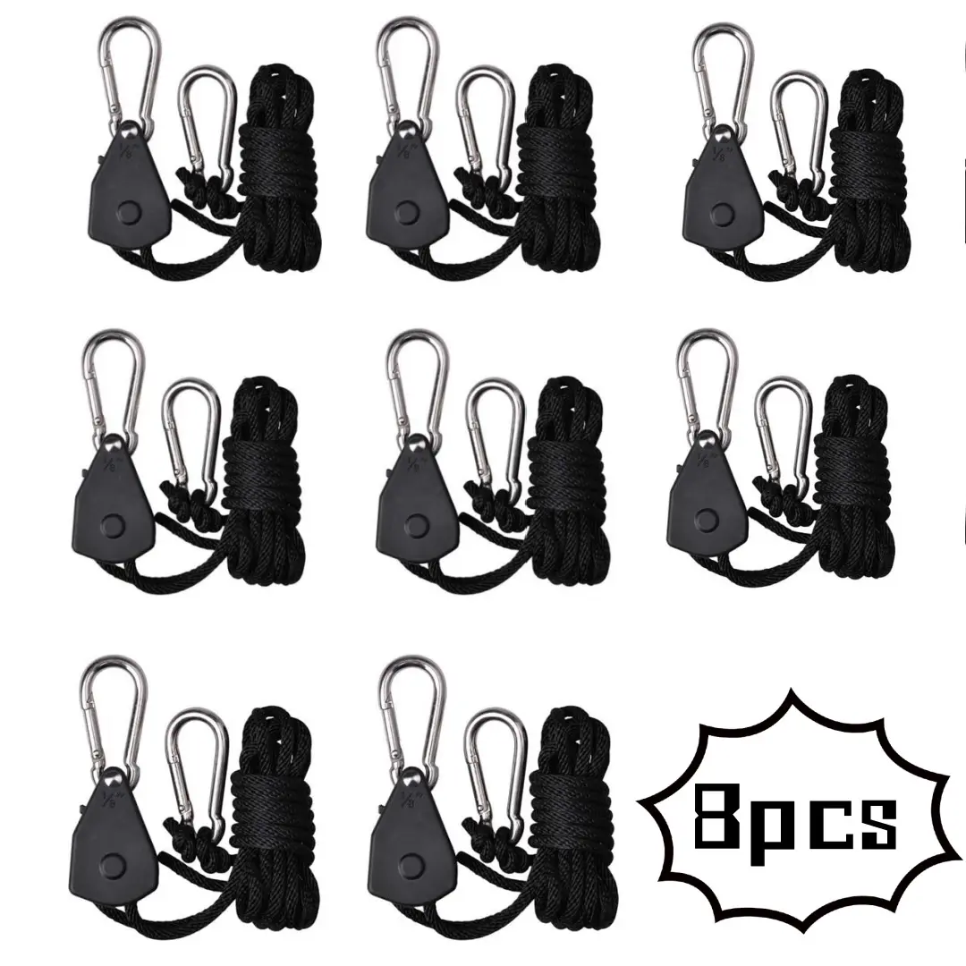 8-Pack 1/8” Ratchet Straps, Heavy Duty Ratchet Tie Down Straps Kayak Hanger with Reinforced Metal Gear Safety Lock, Rope Pulley System for Hanging Plants Grow Light Various Tie-Down Uses