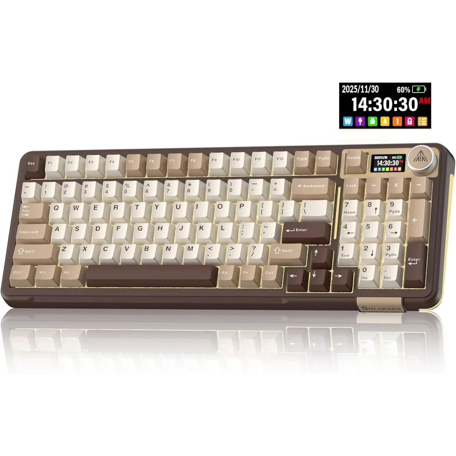 SOLAKAKA A99 Pro Wireless Mechanical Keyboard with LCD Screen & Knob, Tri-Mode BT5.0/2.4G/USB-C, Hot Swappable Creamy Gasket Keyboard, RGB Gaming Keyboard for Windows Mac