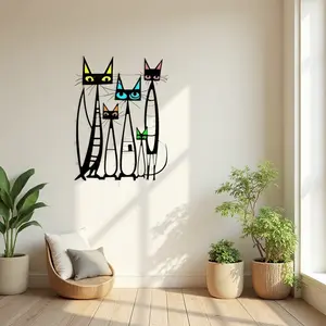 2D iron flat, 1 pc, Minimalist style, Minimalist Design, cat silhouette metal wall art, wall art decoration for home, garden and outdoor fence, simple geometric decoration, modern home decor