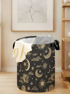 Sun Star Moon Print Laundry Hamper Basket with Handle, Durable Foldable Clothes Storage Bin, Large Capacity Toy Organizer for All Seasons