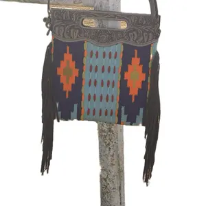 Blue Tone Saddle Blanket Top Handle Purse