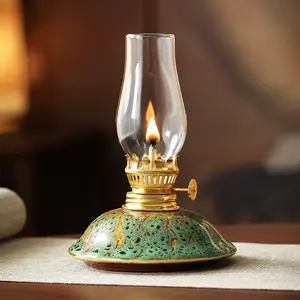 Vintage Adjustable Wick Outdoor Camping Oil Lamp, Ceramic Oil Lamp, Color Changing Home Table Light, Indoor Outdoor Use, Decorative Hurricane Lamp