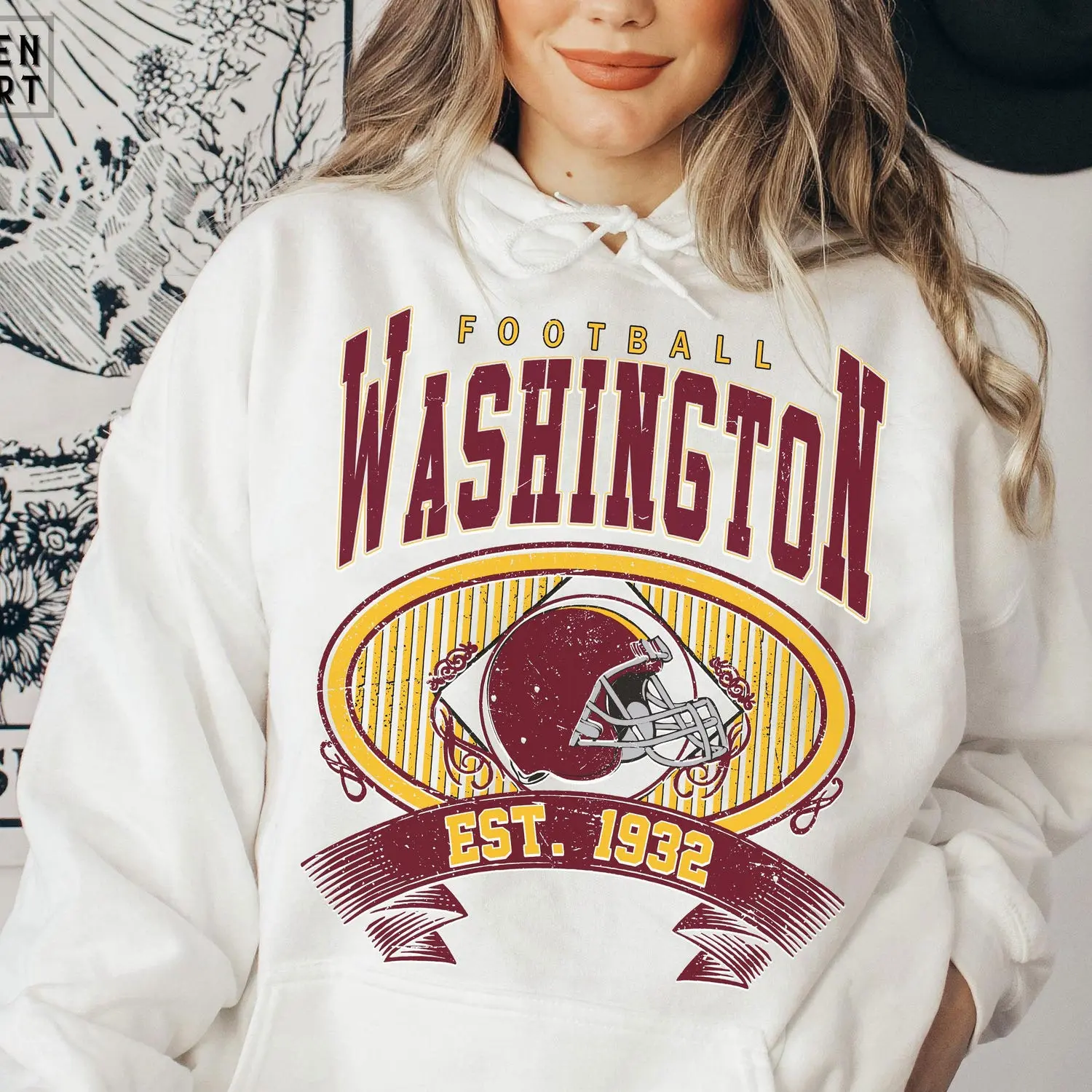 Vintage 90s Washington Football Vintage Style Hoodie Sweatshirt, Washington Crewneck  T-shirt Fan Gift, Washington Hoodie, #CCommanderrr merch Gift 3JHC