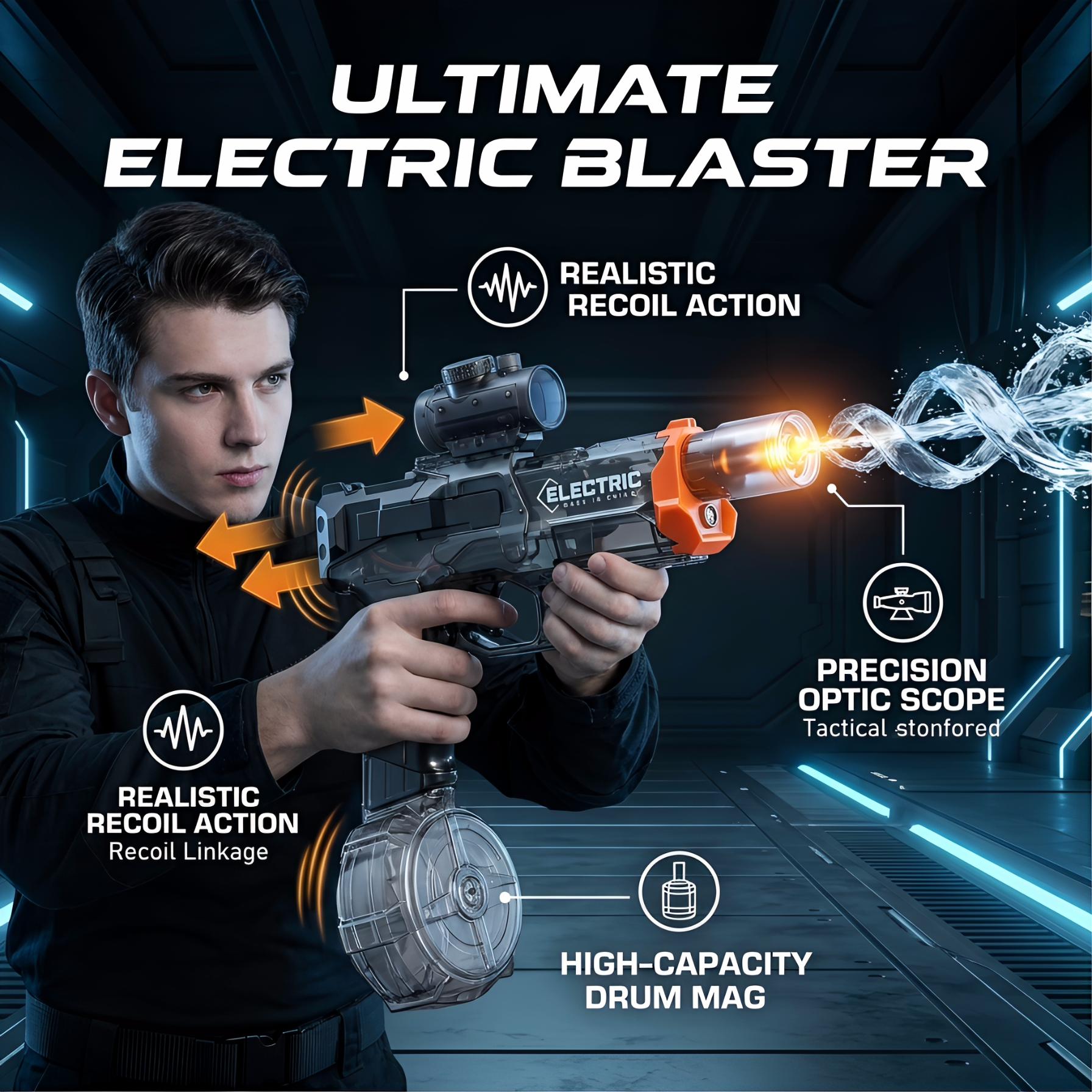 Big Transparent Automatic Electric Water Gun for Adults&Kid Squirt Guns High Powered Waterproof Classic Water Pistol  Soaker for Summer Manual Dual-Purpose Cool Light Water Gun LED Lighted rechargable light-up fun outdoor party summer water gun game