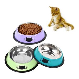 3Pcs/Set Stainless Steel Colorful Cat Food Bowl,Non-slip Pet Water Bowl,Metal Puppies Feeding Bowl with Silent Pet Feeding,Christmas Party Gifts,Hand Tools Kits ﻿