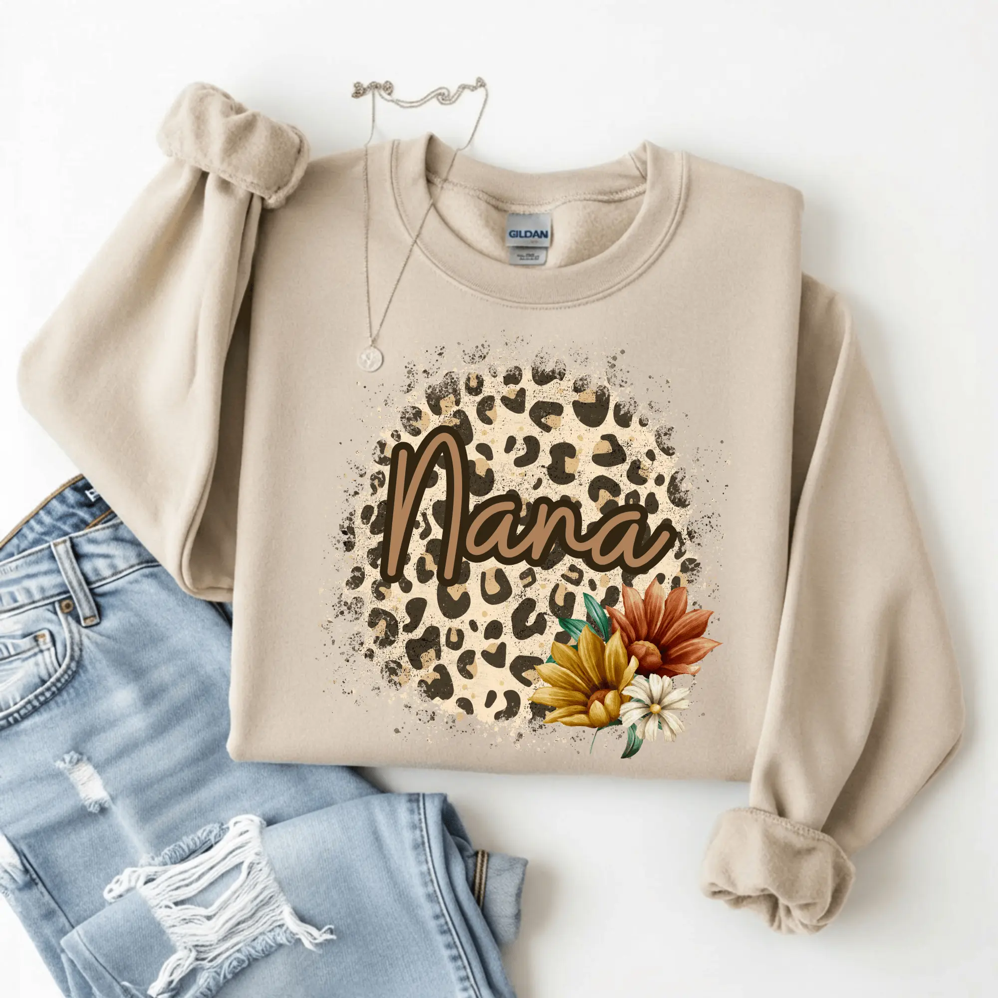 Women's Cotton Custom Leopard Name Print Round Neck Tee - Boho Animal Style, Comfortable Fit Casual Everyday Fashion Top