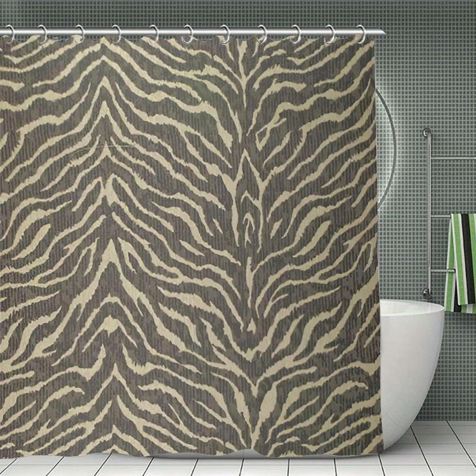Vintage Brown Zebra Stripe Texture Abstract Pattern Waterproof Shower Curtain