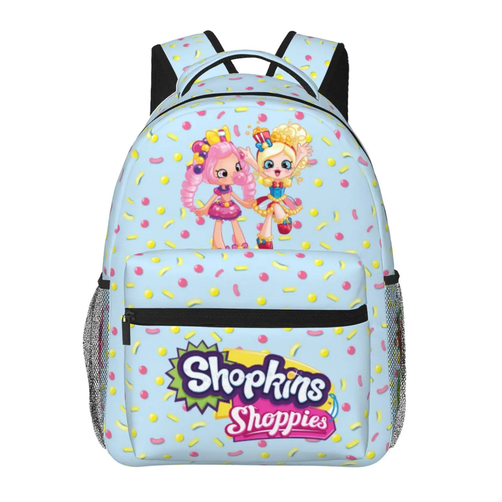 Shopkins Multi-Pocket Student School Bag Shopkins cartoon Sturdy Kids Backpack Shopkins Shoppies Back to School Surprise Gift with Side Water Bottle Holders