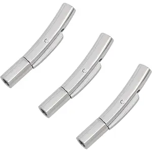 6 Sets Small Column Bayonet Clasps Stainless Steel  Clasps Leather Cord End Connectors for Bracelets Necklaces Buckle  Making Hole:2mm