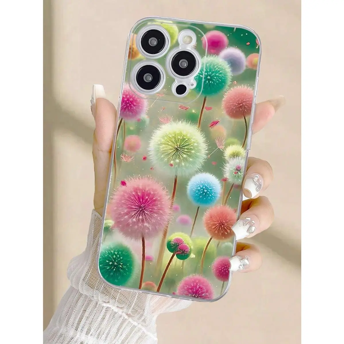 1pc Fashionable Dandelion Print Transparent Painted Anti-Drop Phone Case Compatible With IPhone 16/11/16pro/16plus/16promax/16e/15Promax/13/14/12/XS/XR/7G/8P, Compatible With Samsung Galaxy 11/12Pro/12/12X/13Pro/14Pro/15Pro/X3pro/, Compatible With Redmi 1