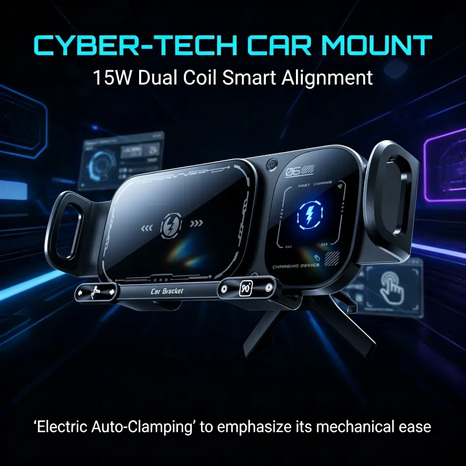 2IN1 Car Wireless Phone Charger Holder - Touch-Rotate Stand, 15W Dual-Coil Super Fast Charging, Phone Charging Accessories for Samsung Galaxy Fold 6/5/4/3 Z Flip, iPhone 17/16/15/14/13/12/11 Pro Max