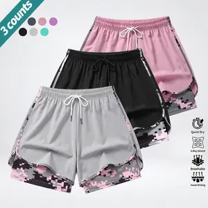 3-Pack Women’s Yoga Fitness Shorts – Quick Dry, High Stretch, Anti-Chafe Leg Band, Phone Pocket, Two-Layer Look, Pilates Training & Home Workouts, Knee-Length Shorts