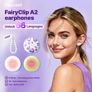 SoundAI FairyClip A2 AI Smart Translation Earphones HiFi Sound Quality Bluetooth 4.0 30H Battery Life IPX4 Waterproof Sports Fitness Gaming Movies Privacy Protection Leak-Proof Sound Holiday Birthday Gift - Audio Peach Coco