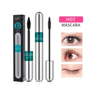 QIC 2-in-1 Long-lasting Waterproof Mascara, Black Volume Length Mascara for Thick Curl Lashes Smudge-proof No Clumping, Eye Makeup Cosmetic