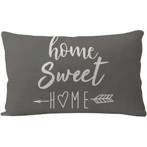 Farmhouse Pillowcase Covers Grey Home Sweet Home Quotes Rectangular/Waist Cushion Cover Farmhouse Decor Housewarming Gifts Pillowcases for New Home 12“ x 20” ( Grey)