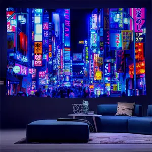 1pc City Of TOKYO Fluorescent Tapestry, Japan Night View City Polyster UV BlackLight Tapestry, Wall Hanging For Living Room Bedroom Office Home Decor/Room Decor/Party Deco, With Free Installation Package