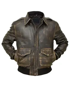 MotorCycleJackets A2 Distressed Aviator Bomber Brown Leather Jacket