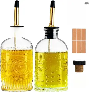 Olive Oil Dispenser Bottle for Kitchen with Metal Spout, Glass Oil Bottles 7OZ, Elegant Glass Cooking Oil Dispenser for Kitchen-2pcs