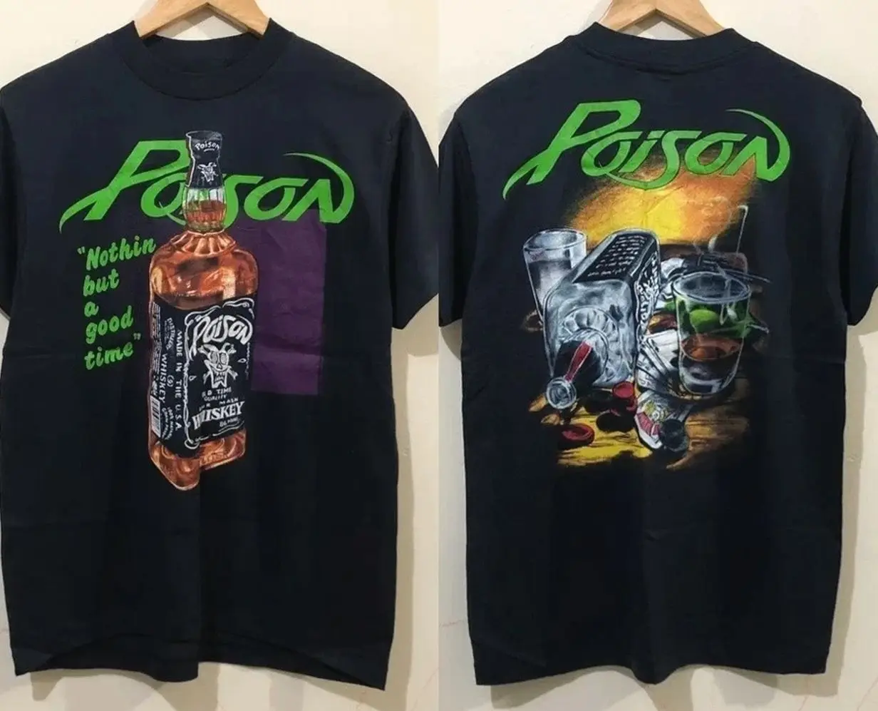 Vintage Poison Whiskey Concert T-Shirt Rare Rock Band Tour Tee S-5XL TLZ