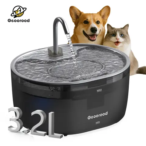 Geoorood 304 Steel Top Automatic Cat Water Fountain - 3.2L Feeder, Faucet & Fountain Dual Flow Modes, 30-Day Leak-Free, BPA-Free ABS Tank, 25dB Quiet, USB Powered, 7+ Days Capacity, 60s No-Tool Setup, Easy-to-Clean for Multi-Cat Homes