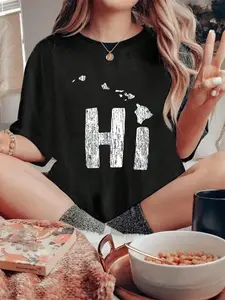 100% pure cotton Hawaii T-Shirt HI Hawaiian Islands Map Aloha Maui Gift T-Shirt printed t-shirts for women